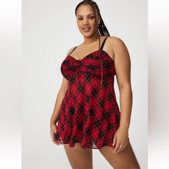 Torrid Red Plaid mesh Babydoll lingerie or sleep attire - Picture 5 of 7
